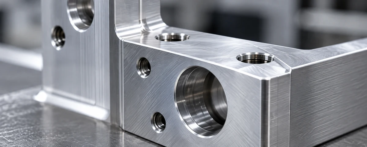 Detailed bore and square locating surfaces on an illustrative machined aluminum component