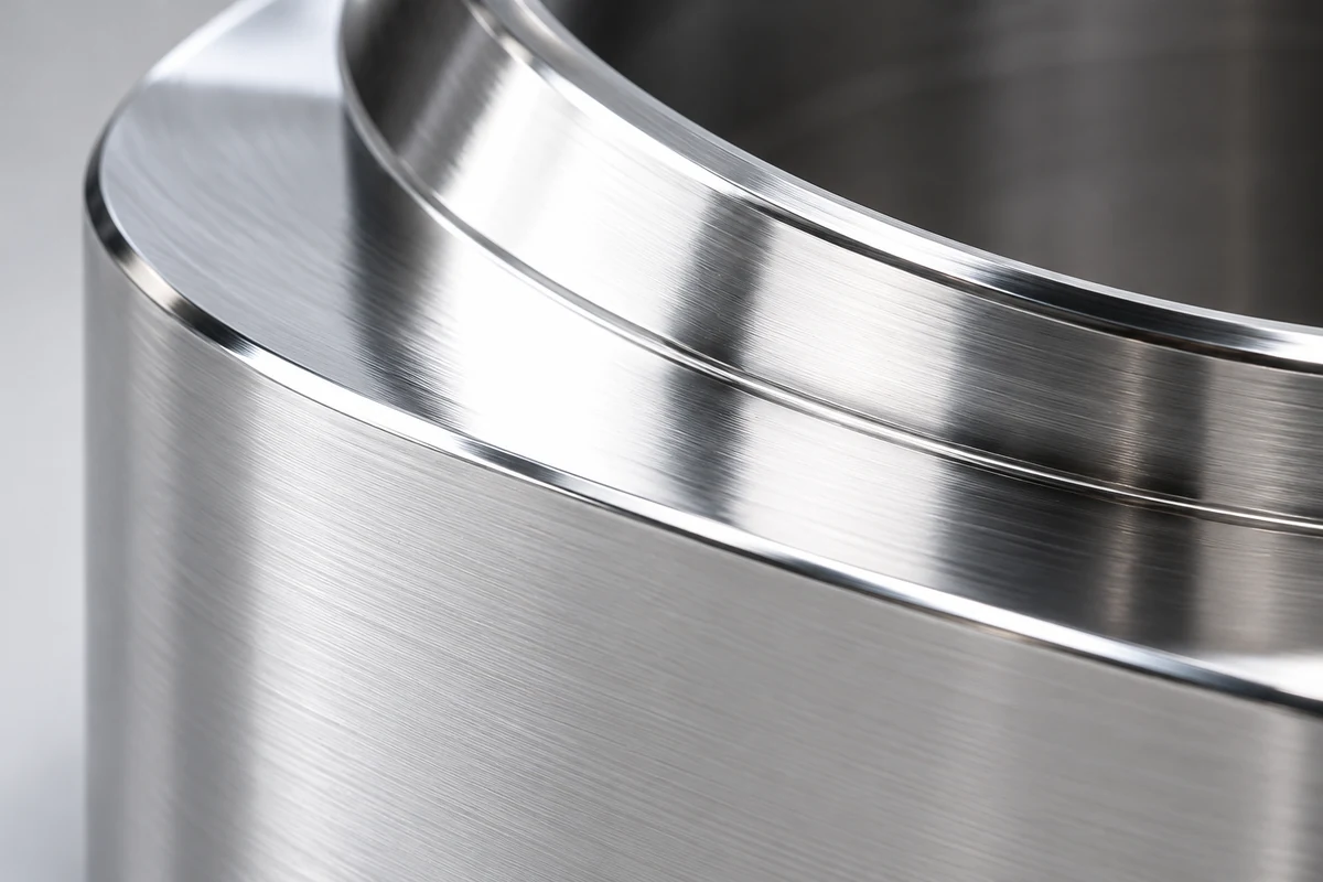 Reflective polished metal with curved edges
