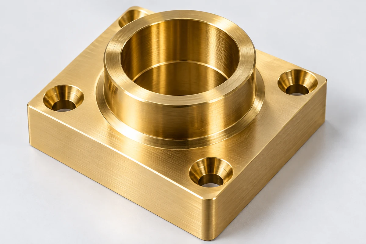 Brass machined flange with a warm gold finish