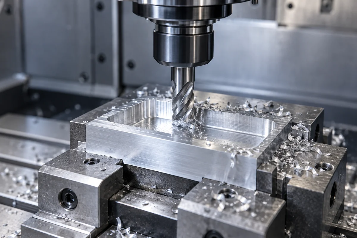 Illustrative CNC milling operation on an aluminum component