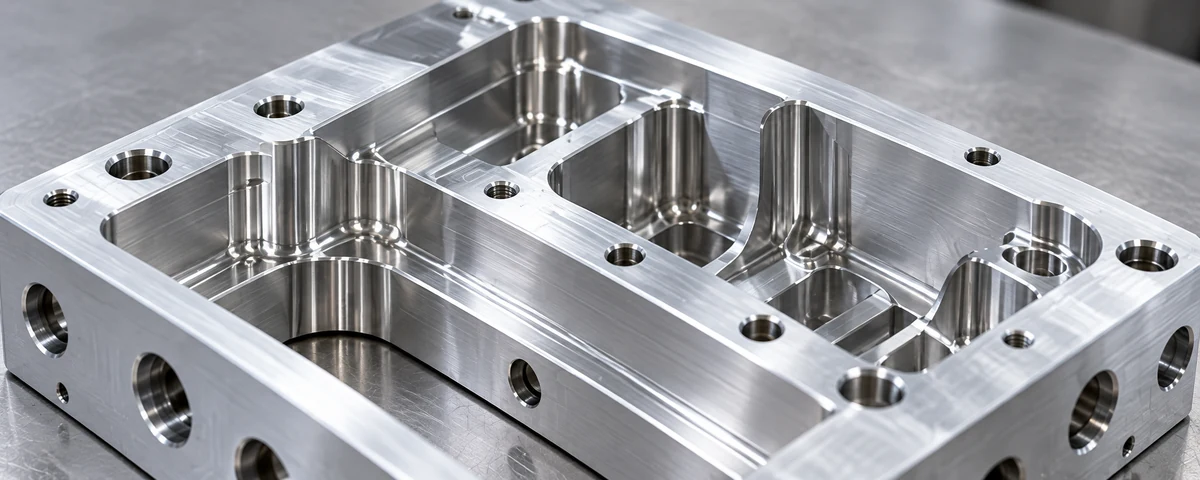 Open milled pockets and rounded inside corners of an illustrative aluminum component