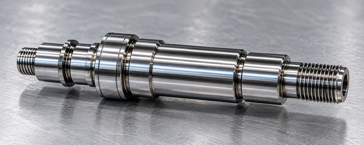 Illustrative CNC turned steel shaft and rotational features