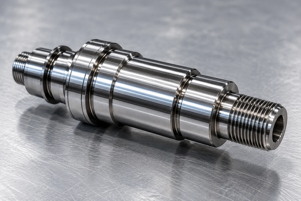 Illustrative precision turned stainless steel shaft with stepped diameters